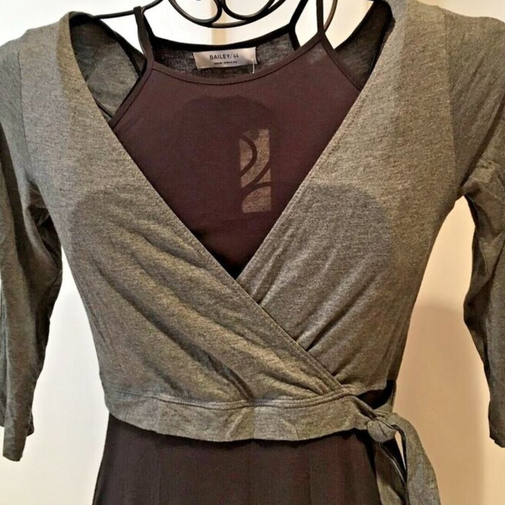 Anthropologie Bailey 44 Wrap Jersey Dress-NWT-MED-Black+Gray